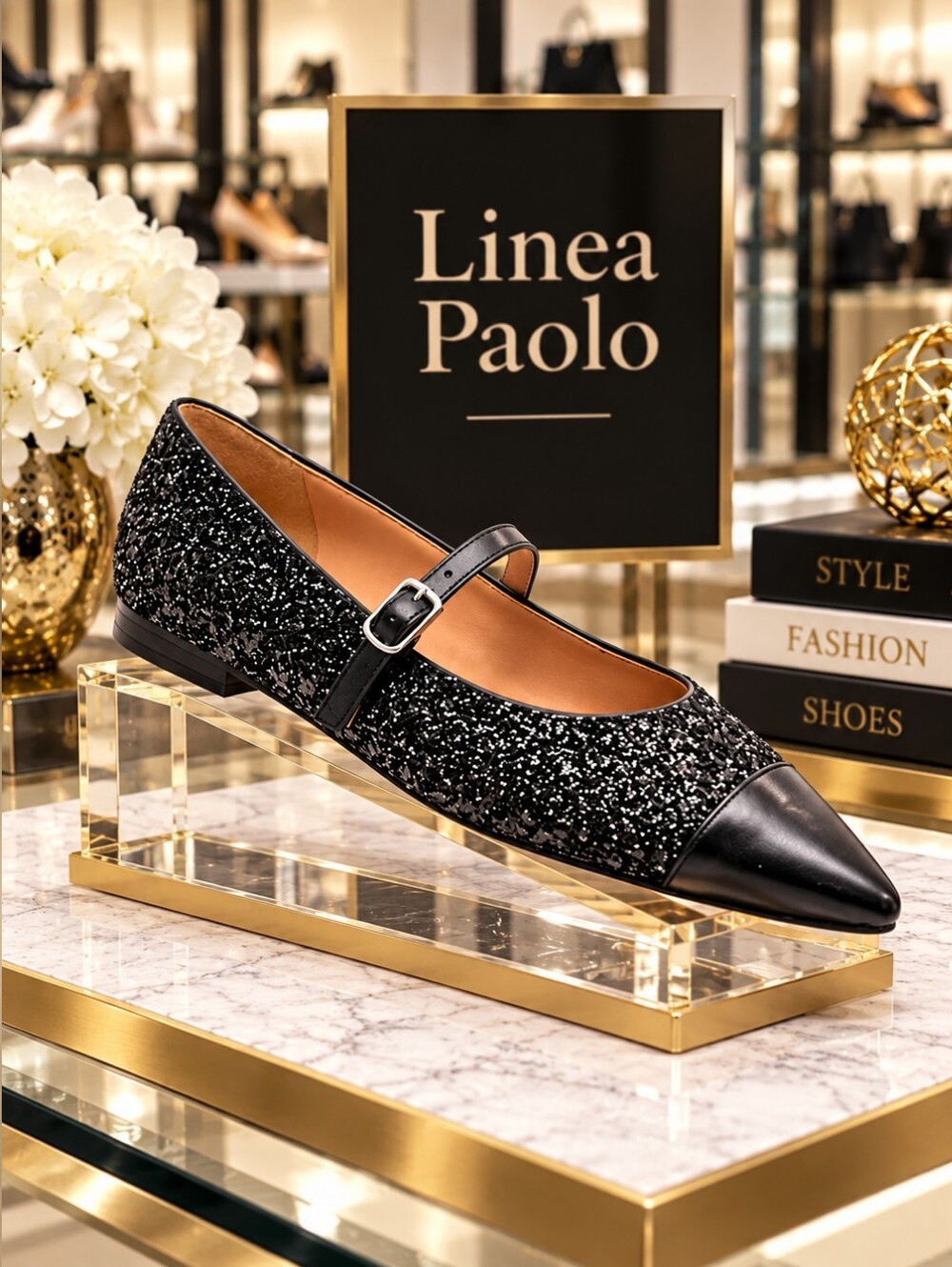 ✨ Linea Paolo NIARA-L Black Glitter Mary Jane Pointed-Toe Flats – Size 11M – New